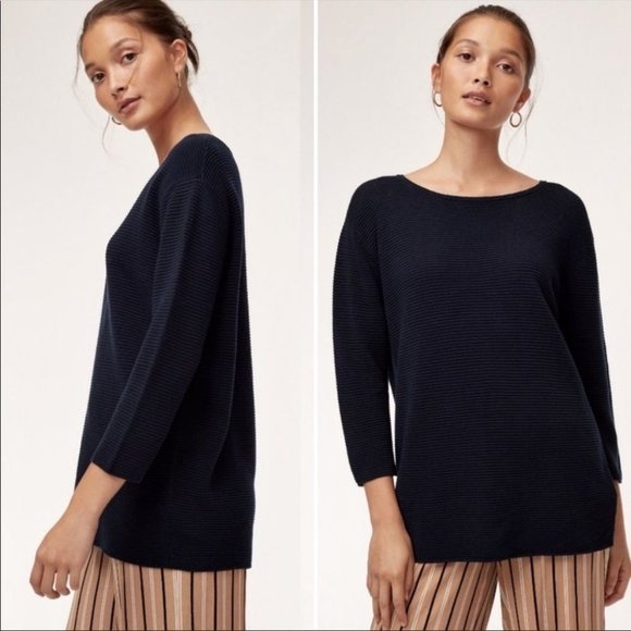 Aritzia Sweaters - Aritzia Wilfred Black Blanchard Sweater Ribbed Knit Silk Cotton Cashmere Blend